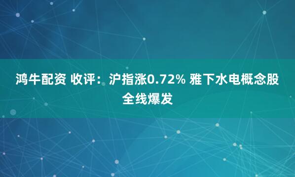 鸿牛配资 收评：沪指涨0.72% 雅下水电概念股全线爆发