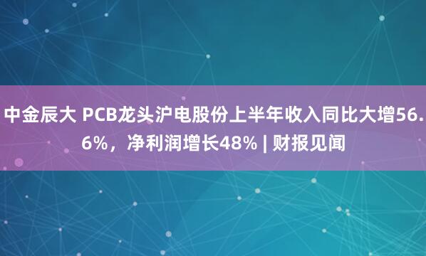 中金辰大 PCB龙头沪电股份上半年收入同比大增56.6%，净利润增长48% | 财报见闻