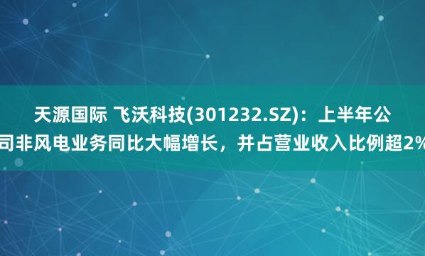 天源国际 飞沃科技(301232.SZ)：上半年公司非风电业务同比大幅增长，并占营业收入比例超2%